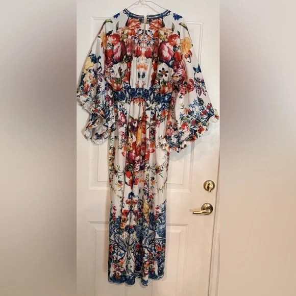 High Waist, Deep V Neck Floral Maxi Dress - Picture 2 of 7